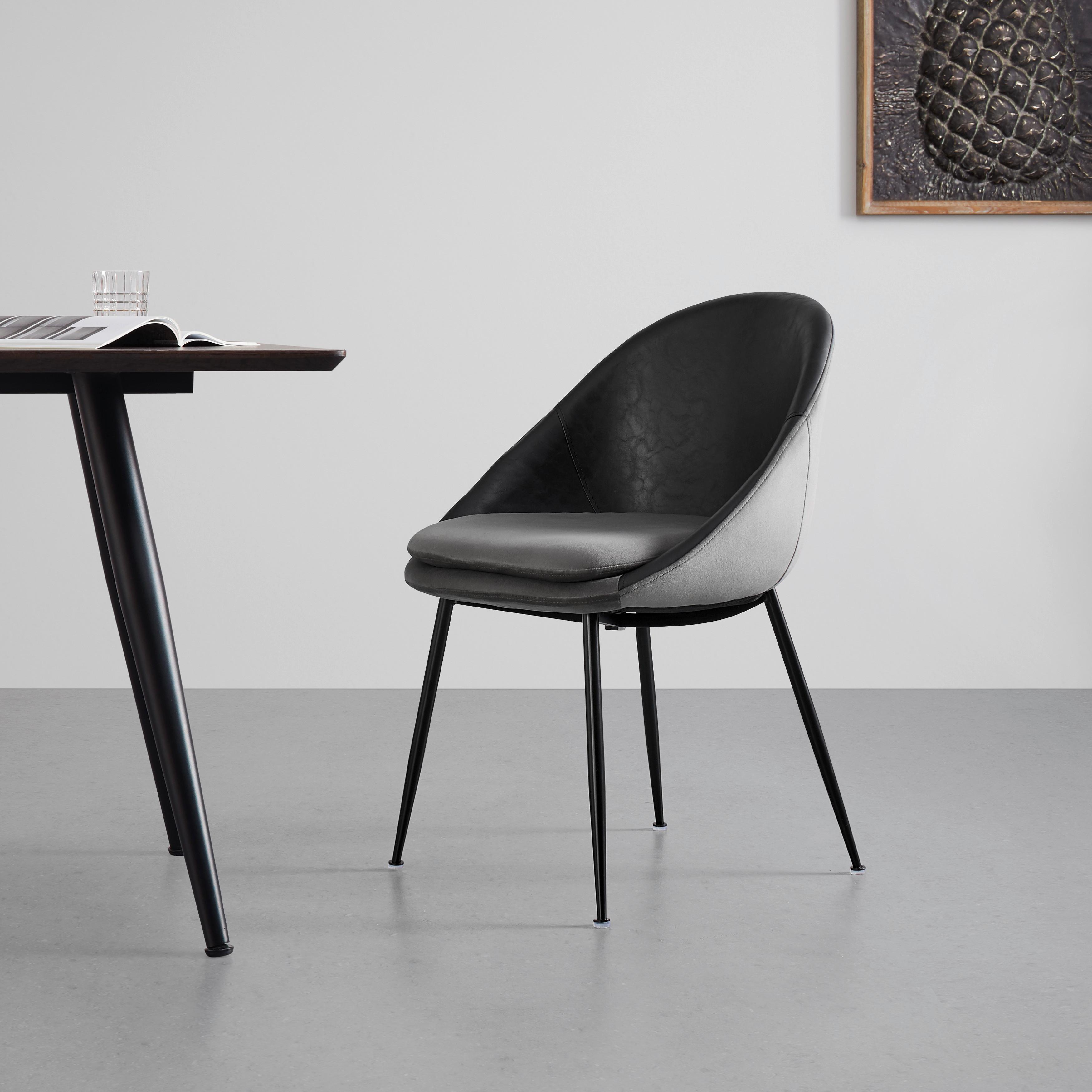 KRZESŁO Z PODŁOKIETNIKAMI ILARIA - czarny/szary, Modern, metal/drewno (55/83/60cm) - Bessagi Home
