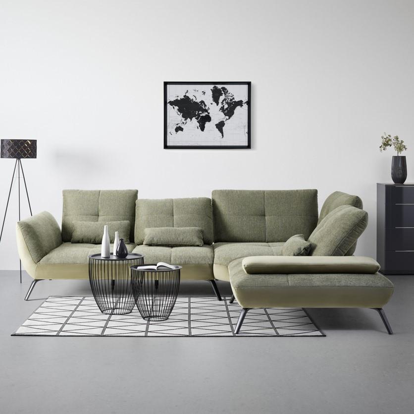 Wohnlandschaft Trendy Olivgrün - Schwarz/Olivgrün, MODERN, Holzwerkstoff/Textil (310/250cm) - Premium Living