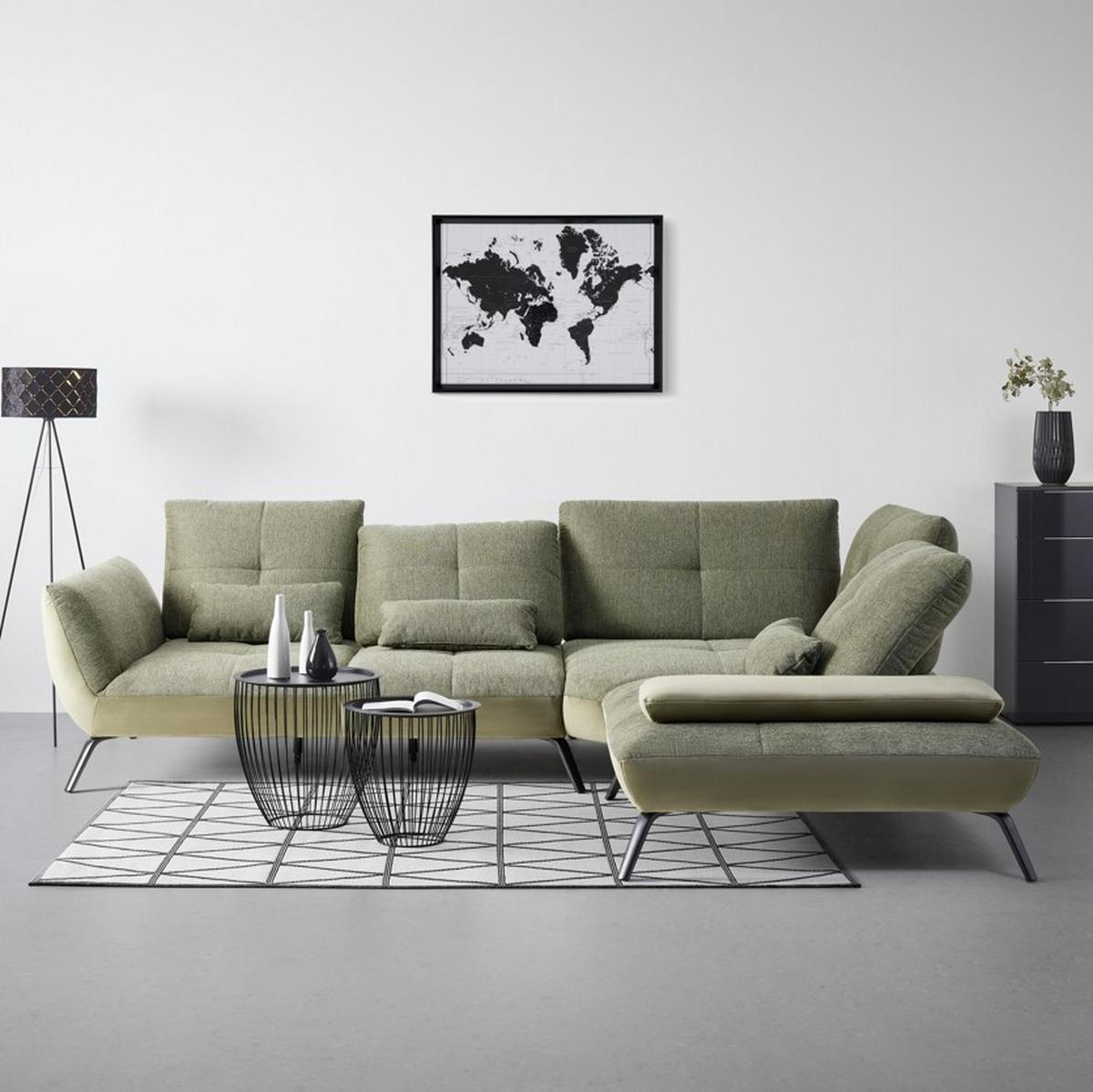 Wohnlandschaft Trendy Olivgrün - Schwarz/Olivgrün, MODERN, Holzwerkstoff/Textil (310/250cm) - Premium Living