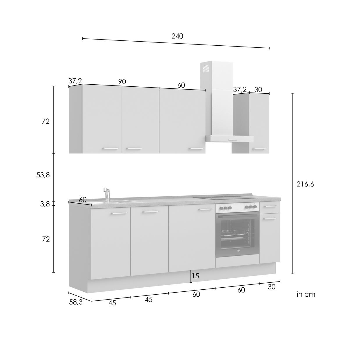 Küchenleerblock Senso Low o. Geräte Olivgrün - Eichefarben/Schwarz, MODERN, Holzwerkstoff/Metall (240cm) - Nobilia