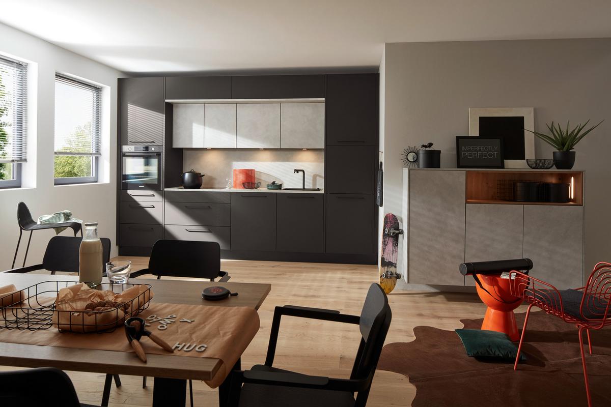 Küchenblock Plus Lucca in Grau/Schwarz - Schwarz/Grau, MODERN, Holzwerkstoff - Nolte Küchen