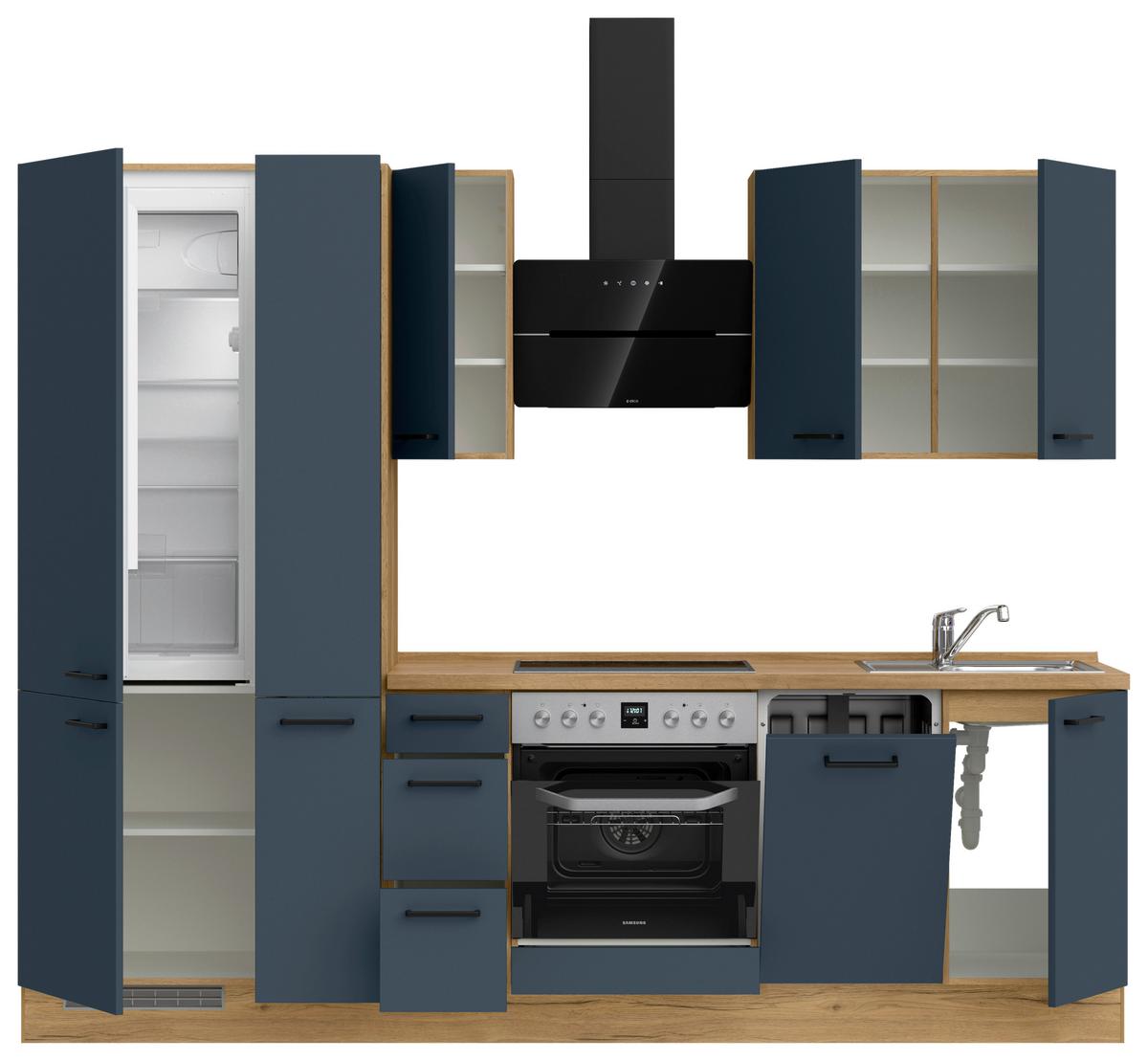 Küchenblock Easytouch High m. Geräten Dunkelblau - Eichefarben/Schwarz, MODERN, Holzwerkstoff/Metall (270cm) - Nobilia