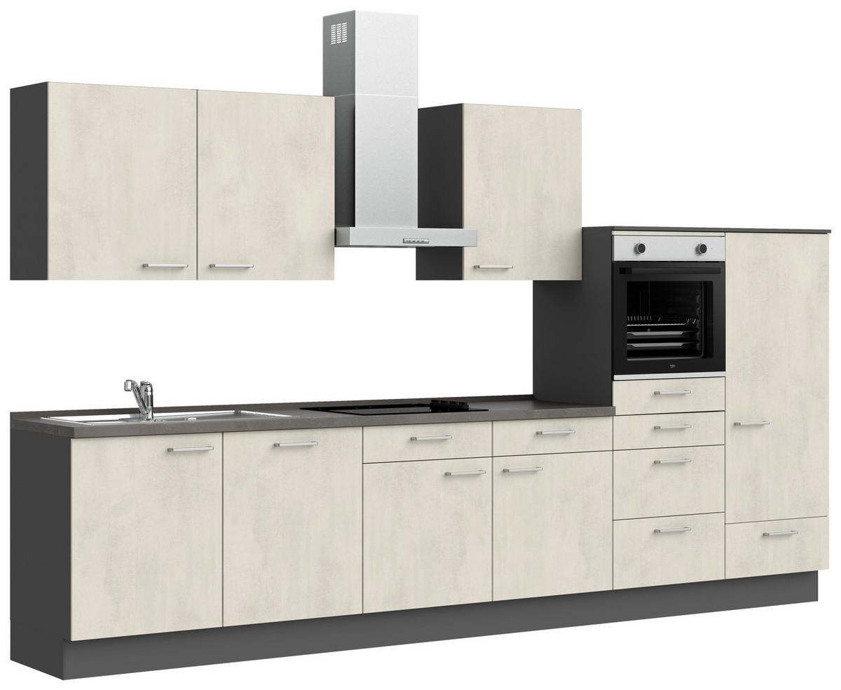 Küchenblock Riva Low m. Geräten Weiß - Schieferfarben/Edelstahlfarben, MODERN, Holzwerkstoff/Metall (360cm) - Nobilia