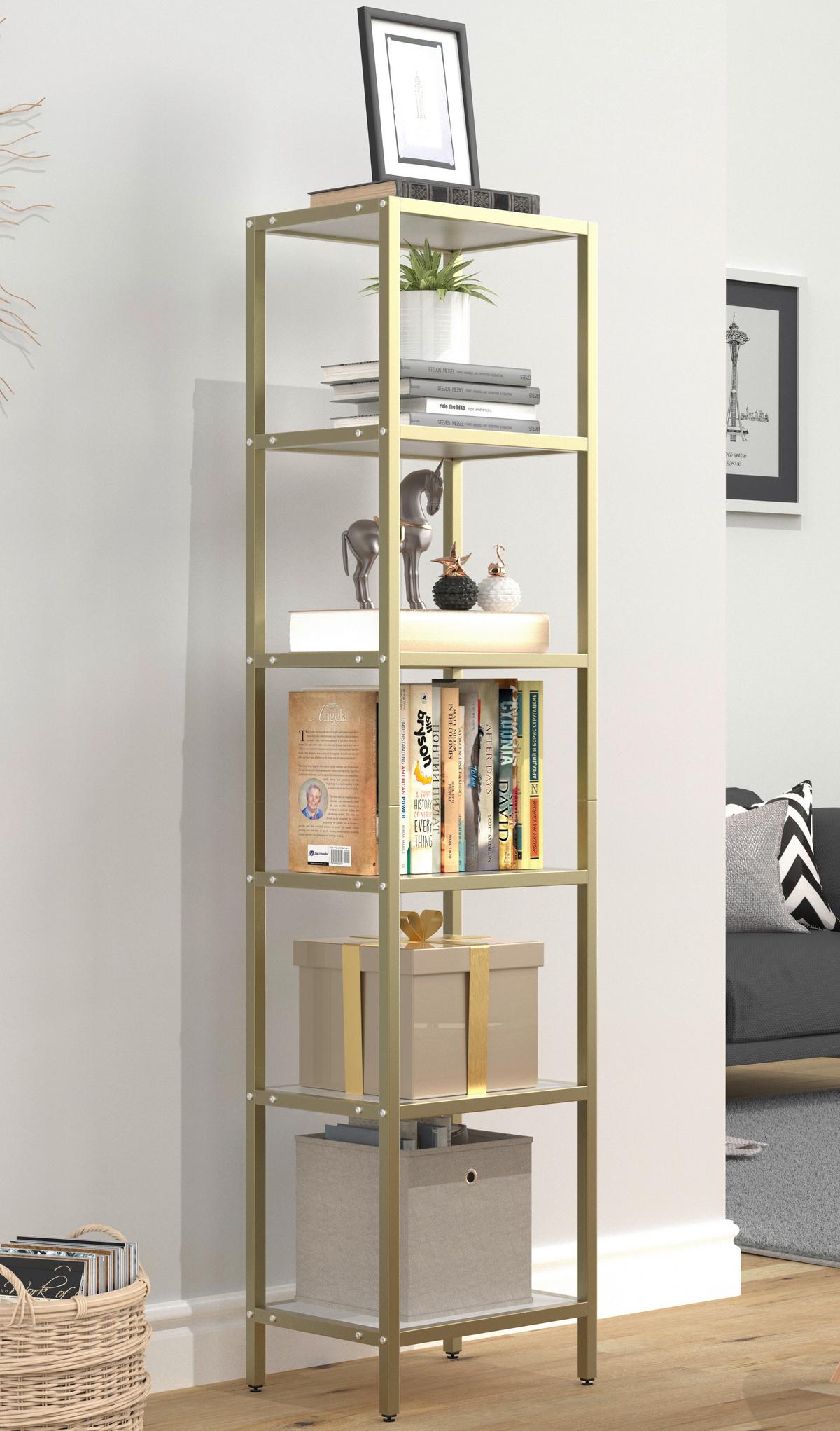 VITRINE VINALI M - Weiss/Goldfarben, Design, Holzwerkstoff/Metall (40/165/30cm) - MID.YOU