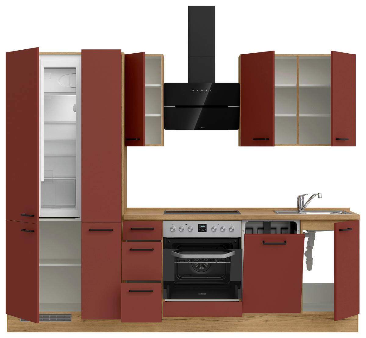Küchenblock Easytouch High m. Geräten Dunkelrot - Eichefarben/Schwarz, MODERN, Holzwerkstoff/Metall (270cm) - Nobilia
