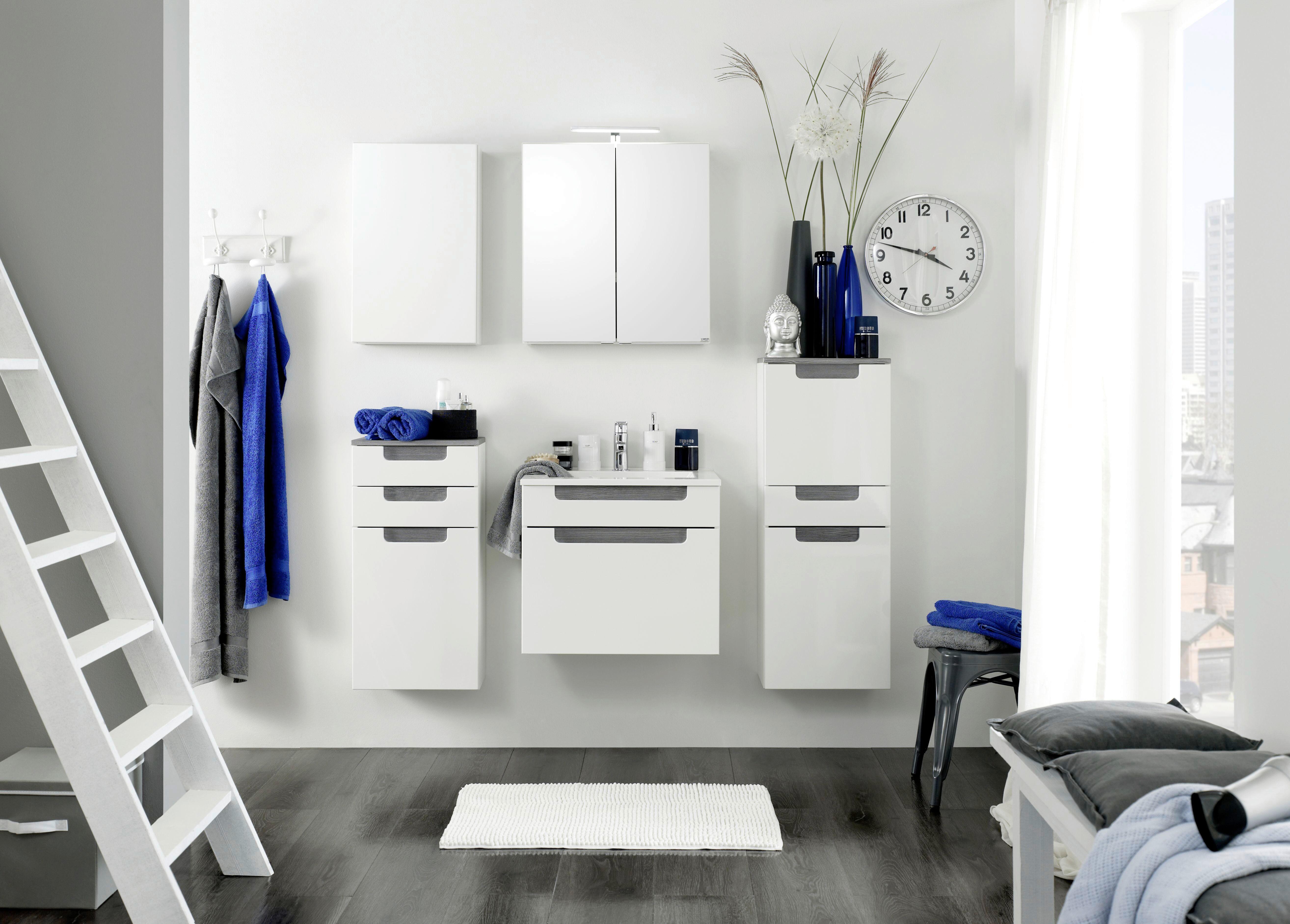 Midischrank in Weiss/ Eichefarbe 'Siena' - Weiß/Silbereichenfarben, MODERN, Holzwerkstoff (40/105/27cm) - Held