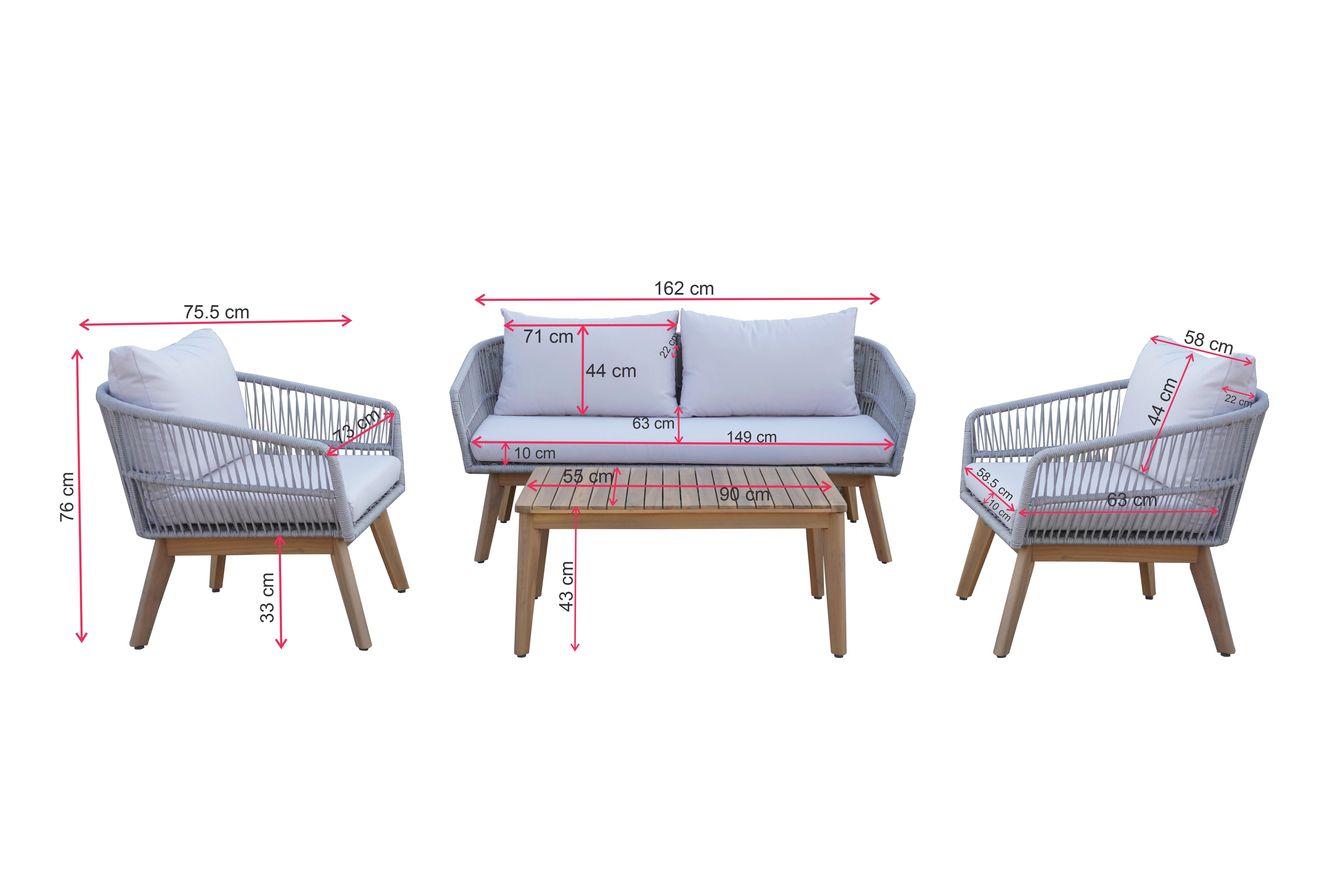 SET DE JARDIN MICHI 1 - gris/couleur acacia, MODERN, métal/bois - Mömax