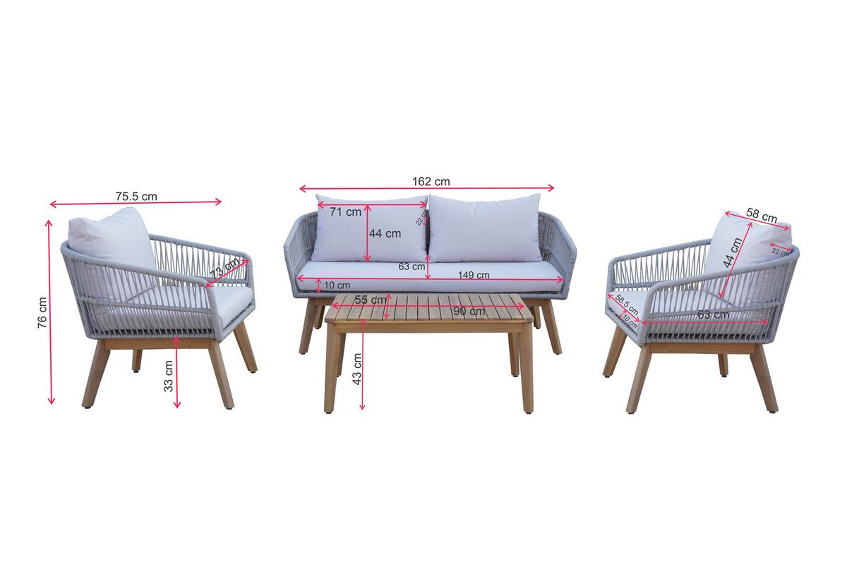 Gartenset Michi 1 Grau/Akaziefarben, 4-teilig - Grau/Akaziefarben, MODERN, Holz/Metall (82/55/40cm) - Mömax