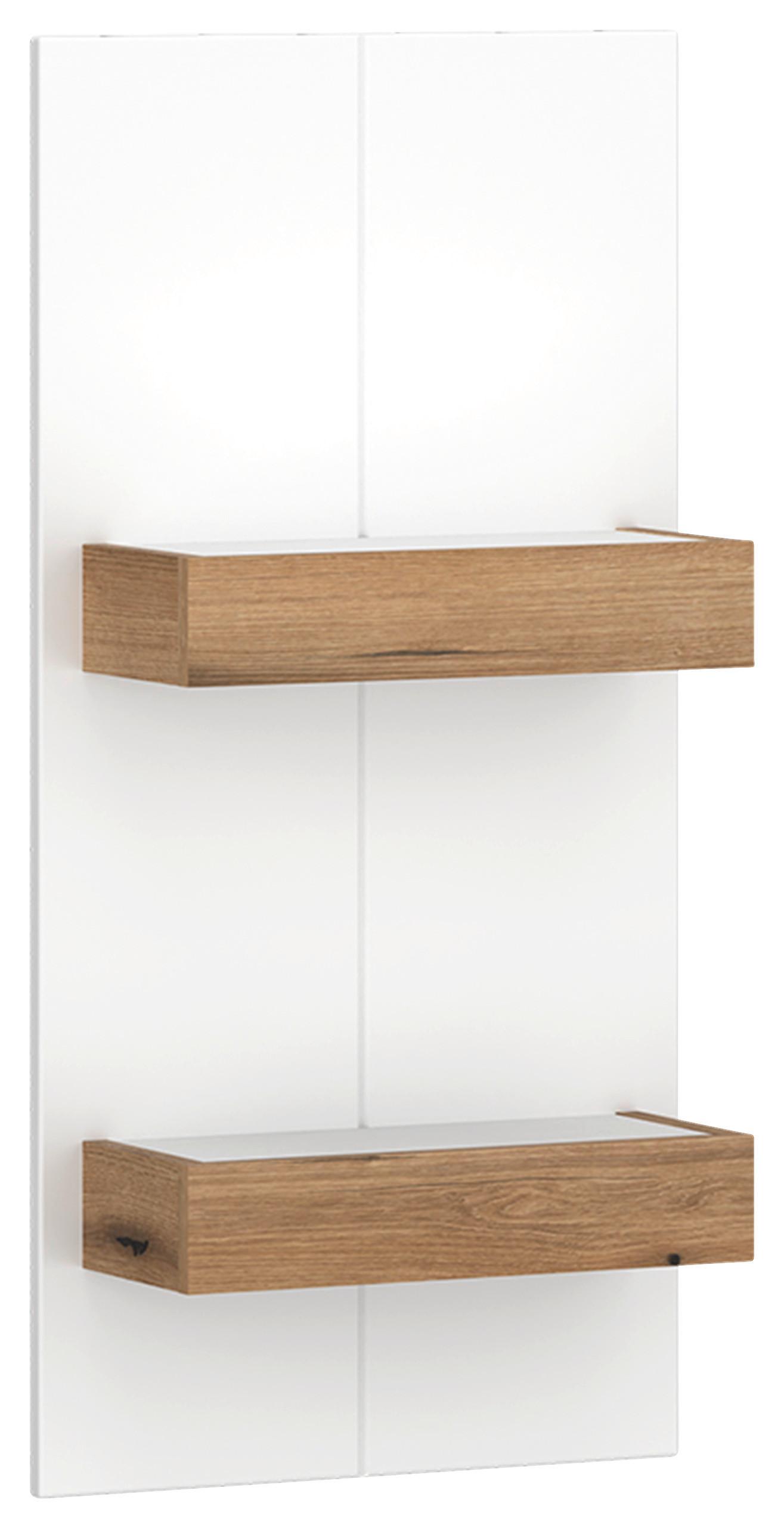 Etajeră de perete ORETA - alb/culoare lemn stejar, Modern, material pe bază de lemn (44/92/20,8cm) - Modern Living