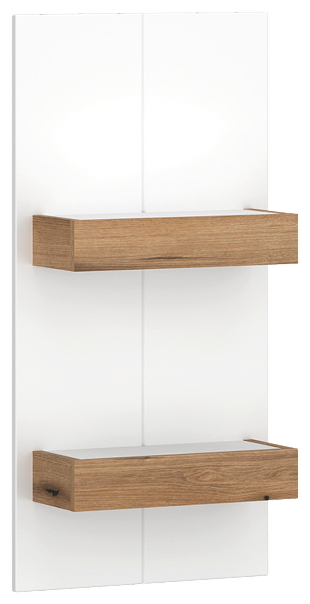 Etajeră de perete ORETA - alb/culoare lemn stejar, Modern, material pe bază de lemn (44/92/20,8cm) - Modern Living