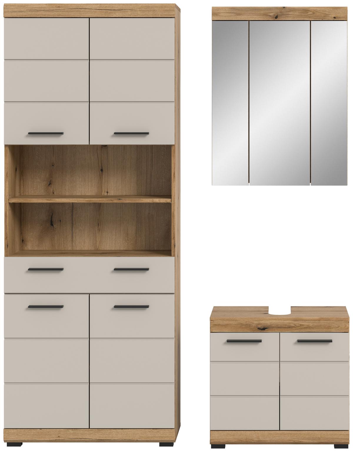 Badezimmer Scout 3-tlg. ca. 134 cm Kaschmir - Kaschmir/Schwarz, MODERN, Glas/Holzwerkstoff (134cm) - MID.YOU