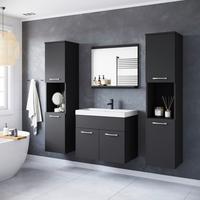 Badmöbel-Set 5-tlg. Montreal XL ca. 120 cm Schwarz/Graphit - Graphitfarben/Schwarz, LIFESTYLE, Keramik/Holzwerkstoff (120,4/132,8/35cm) - P & B