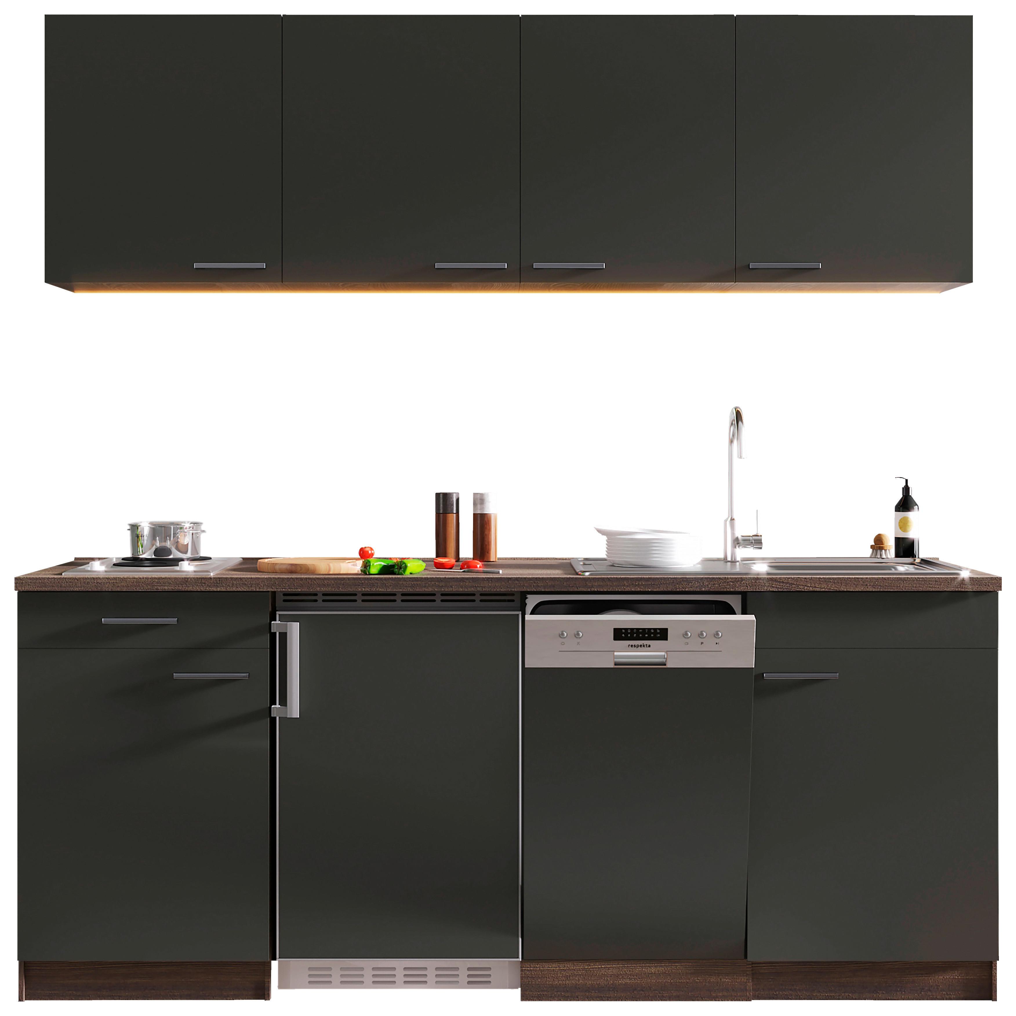 Küchenblock ECONOMY 195 Grau/Eiche B: ca. 195 cm - Eichefarben/Grau, Basics, Holzwerkstoff (195cm) - Respekta