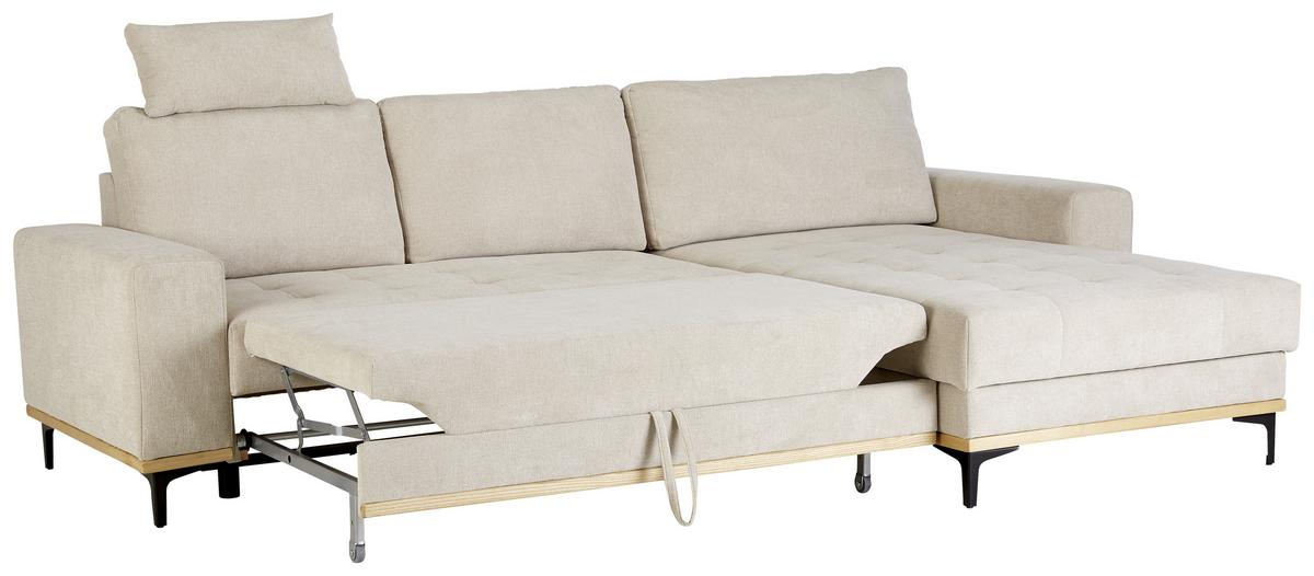 Ecksofa in Beige mit Schlaffunktion - Beige/Schwarz, Konventionell, Textil/Metall (272/87/171cm) - Zandiara
