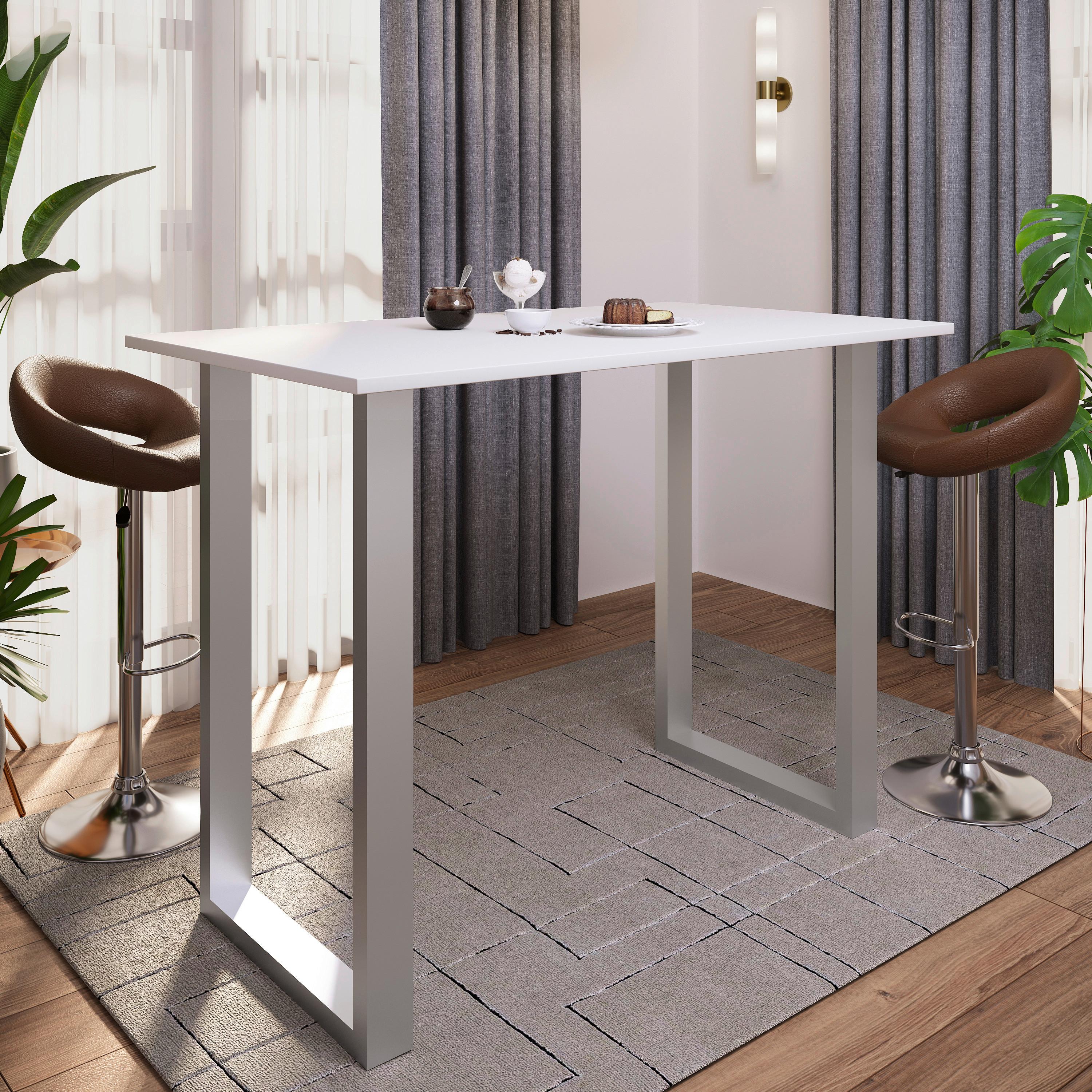 Barska Miza Xona B, Bela, Srebrna, 140x80 - srebrne barve/bela, Konvencionalno, kovina/leseni material (140/102/80cm)