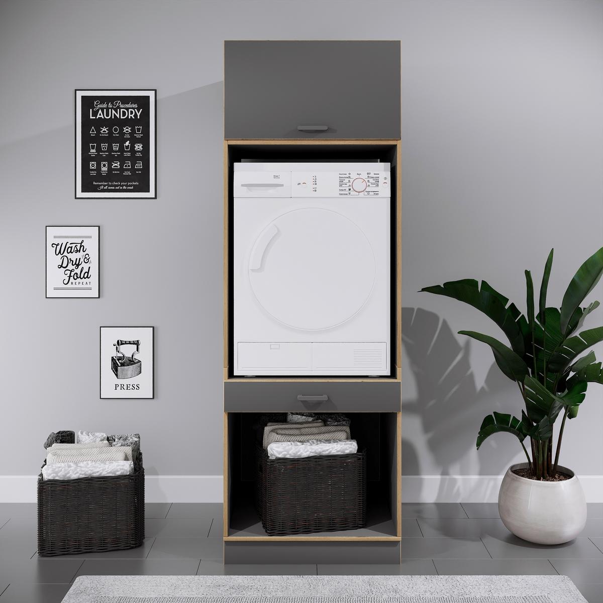 Waschmaschinenschrank Rislo - Honigeiche/Anthrazit, Trend, Holzwerkstoff/Kunststoff (67/200/68cm) - MID.YOU