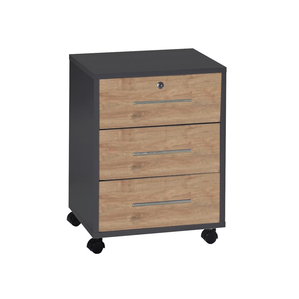 ROLLCONTAINER OFFICE EDITION - Eichefarben/Anthrazit, LIFESTYLE, Holzwerkstoff/Metall (44/58/40cm) - MID.YOU
