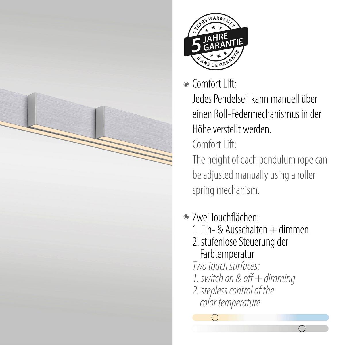 LAMPA WISZĄCA LED 2598-95 ADRIANA - kolor aluminiowy, Design, tworzywo sztuczne/metal (179/55/150cm) - Paul Neuhaus