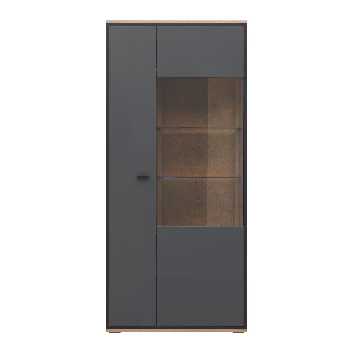 Vitrine Florenz Grau/Eiche Artisan - Schwarz/Eiche Artisan, MODERN, Glas/Holzwerkstoff (90,2/202,0/38cm) - Premium Living
