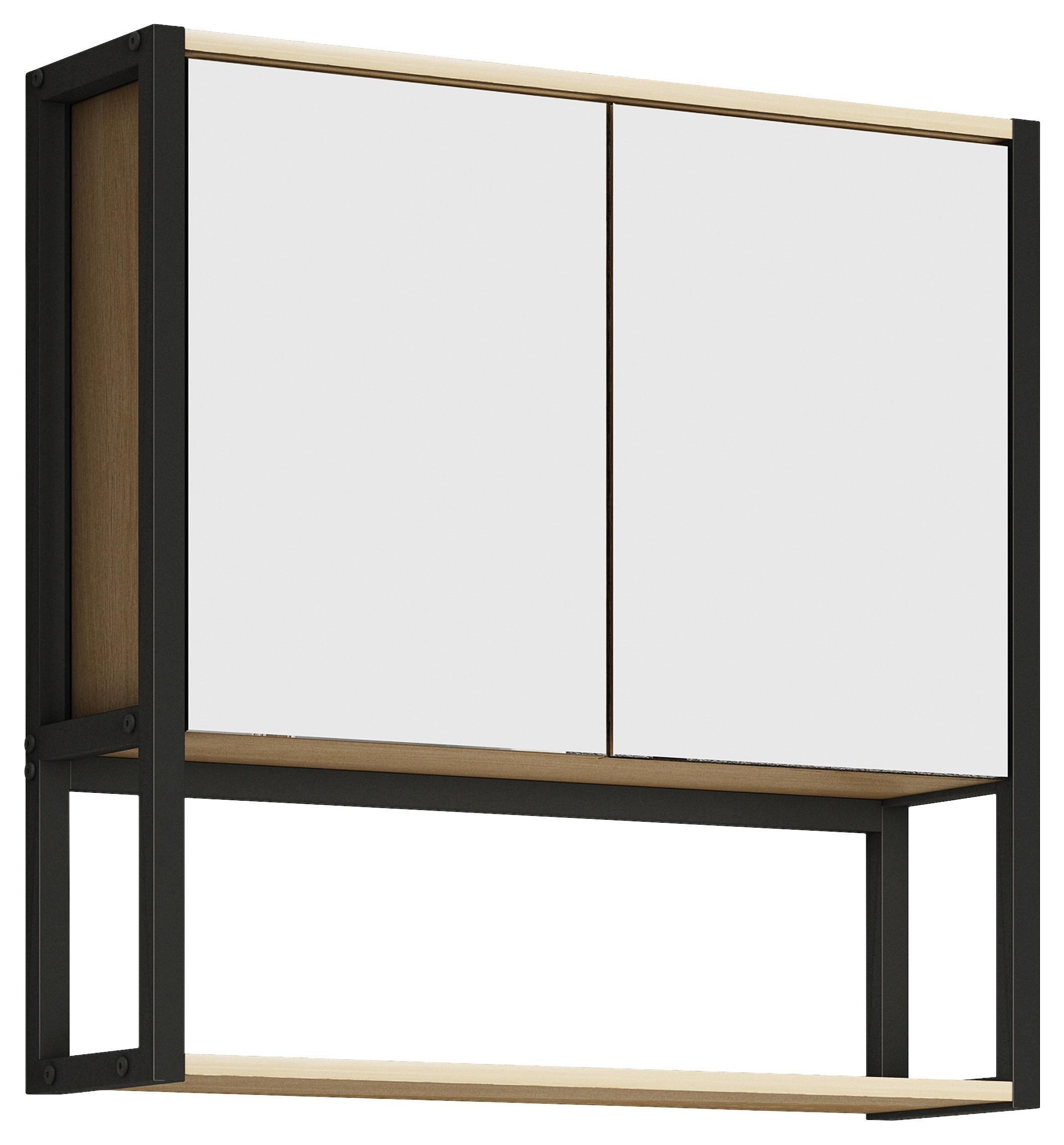 Spiegelschrank Edino ca. 60x60 cm Eiche/Schwarz - Honigeiche, MODERN, Glas/Holzwerkstoff (60/60/17cm) - MID.YOU