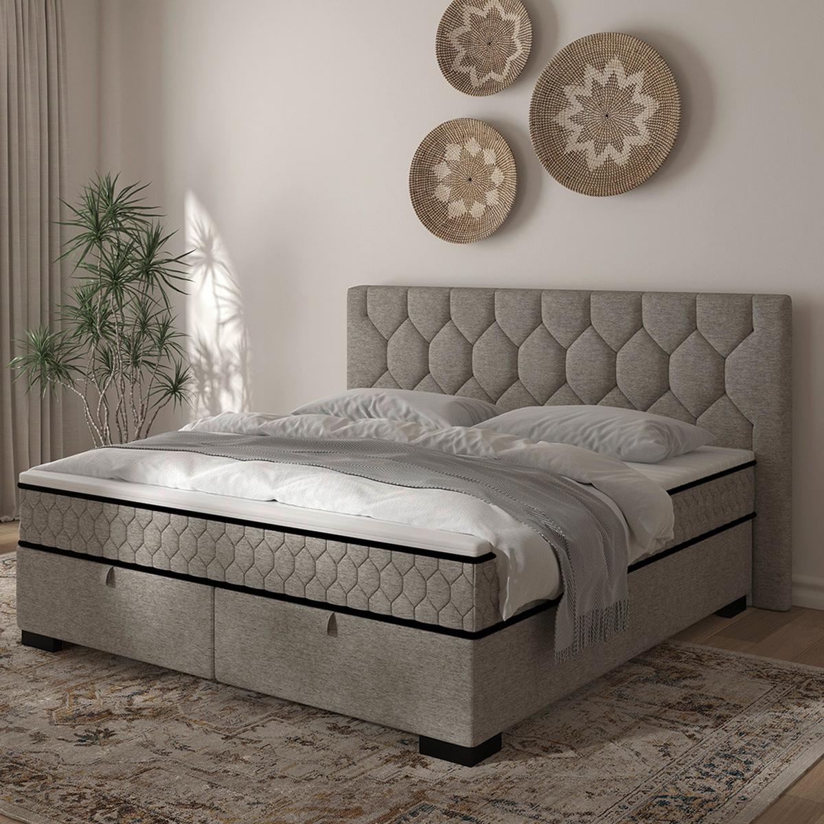 Boxbett Maya D Beige ca. 160x200cm - Beige/Schwarz, KONVENTIONELL, Holz/Holzwerkstoff (160/200cm) - Mömax