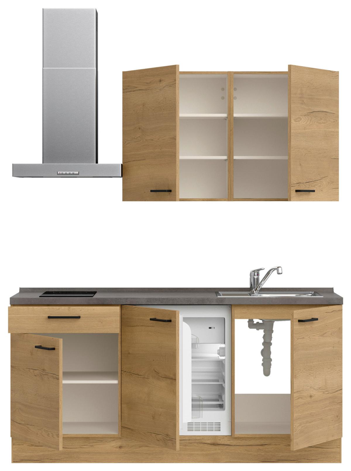 Küchenblock Structura Low m. Geräten Eiche - Schieferfarben/Eichefarben, MODERN, Holzwerkstoff/Metall (180cm) - Nobilia