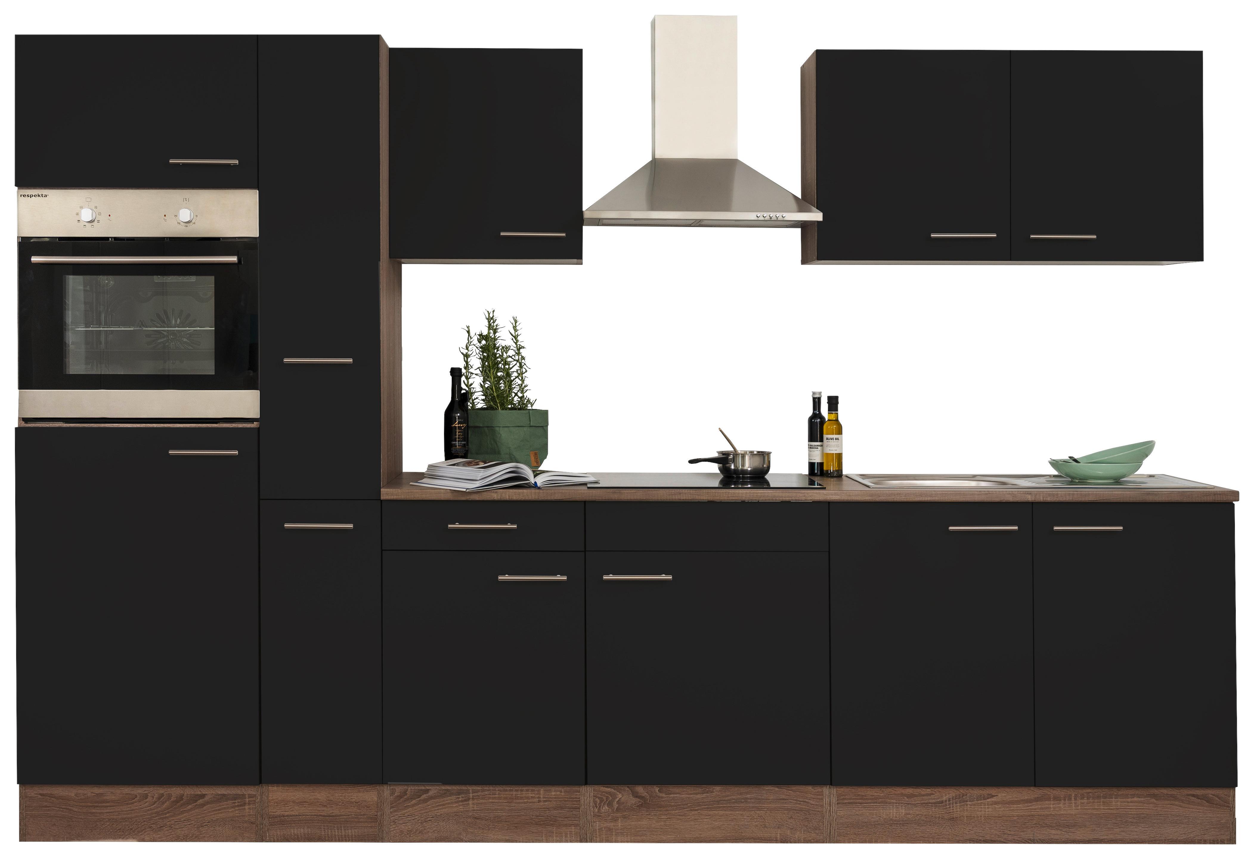 Küchenleerblock LBKB300EYS Schwarz/Eiche York ca. 300 cm - Eichefarben/Silberfarben, Basics, Holzwerkstoff/Metall (300/205/60cm) - Respekta
