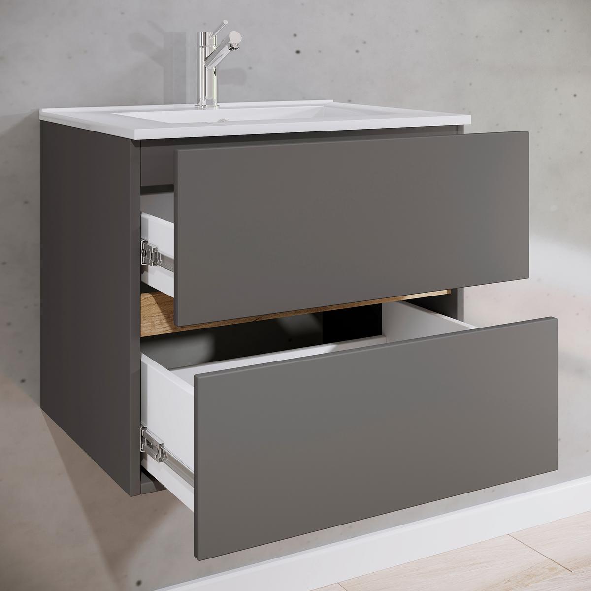 Badezimmer Cosila - Honigeiche/Weiss, Trend, Keramik/Holzwerkstoff (61/51/47cm) - MID.YOU