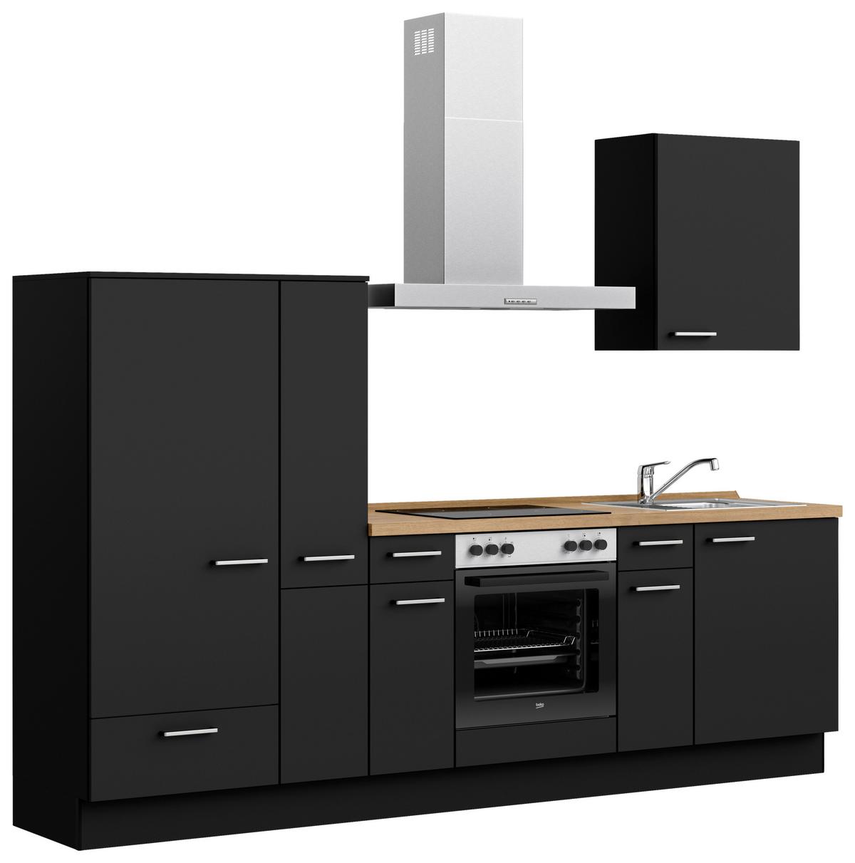 Küchenblock Touch Low m. Geräten Schwarz - Edelstahlfarben/Eichefarben, MODERN, Holzwerkstoff/Metall (270cm) - Nobilia
