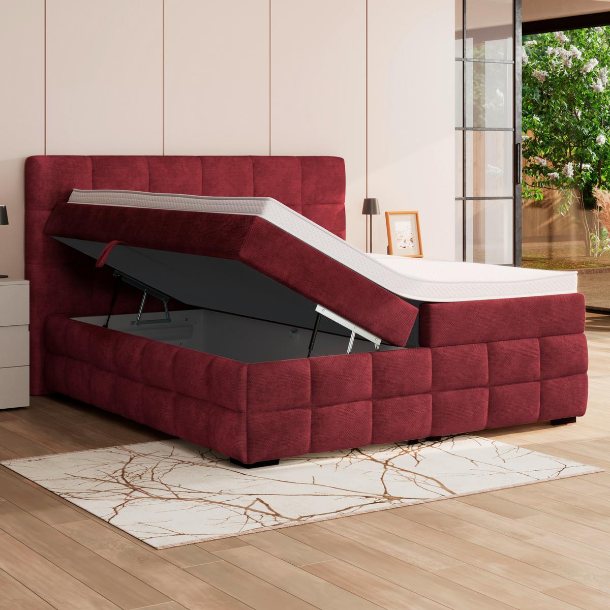 PAT BOX VEGA - verde/roșu burgund, Trend, lemn/textil (160/200cm) - Modern Living