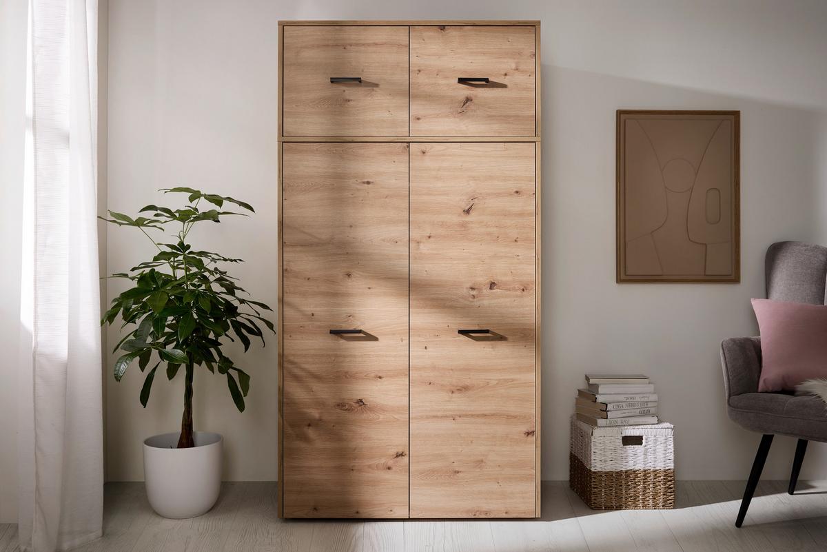 Kleiderschrank Kivo Eiche Artisan - Schwarz/Eiche Artisan, MODERN, Holzwerkstoff/Kunststoff (90/129,8/52,1cm) - Based