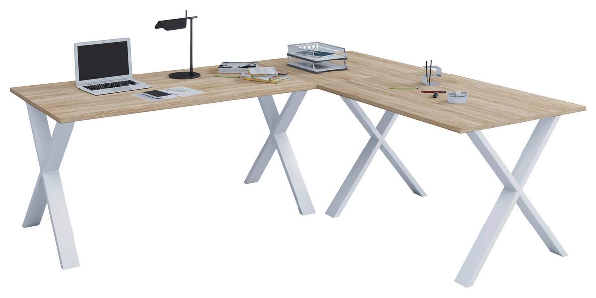 Kotna Pisalna Miza Lona, Hrast, 190x130cm - bela/hrast sonoma, Moderno, kovina/leseni material (190/130/76cm) - MID.YOU