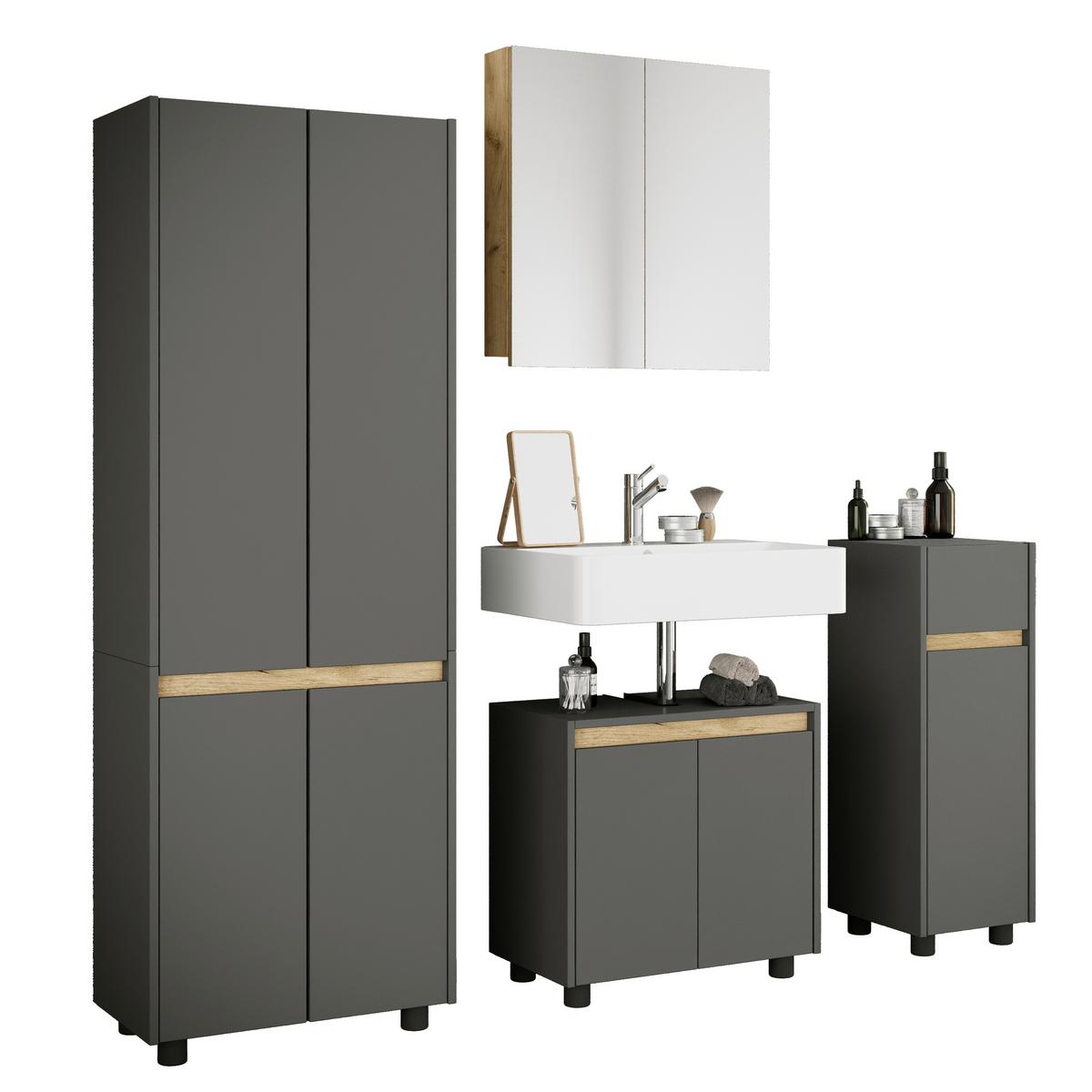 Badezimmer Cosila - Honigeiche/Anthrazit, Trend, Holzwerkstoff/Kunststoff (154cm) - MID.YOU