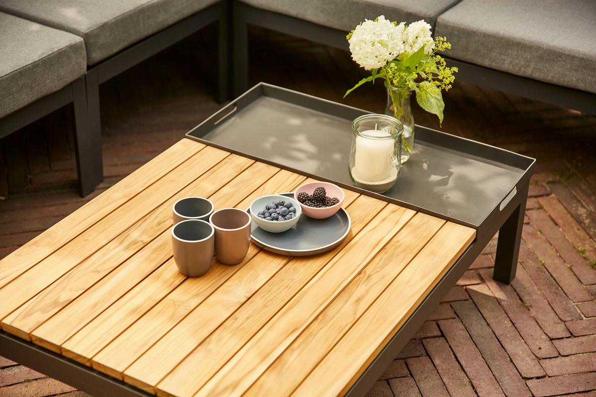 LOUNGETISCH M04118 - Anthrazit/Teakfarben, MODERN, Holz/Metall (102/70/27,5cm) - Siena Garden