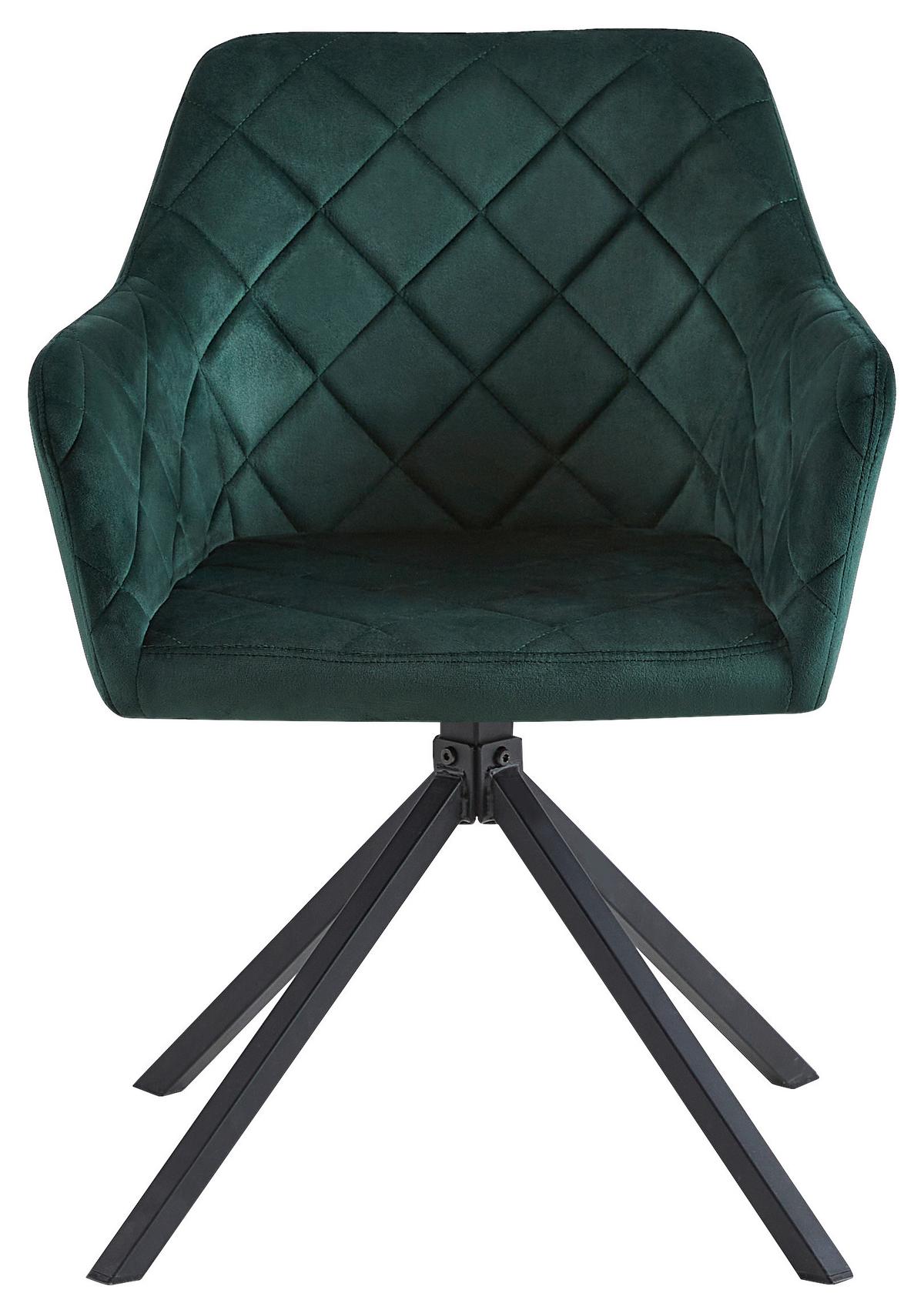 Stol Patti, Temno Zelena, Žamet, Vrtljiv - črna/siva, Konvencionalno, kovina/tekstil (56/81/60,5cm) - Mömax