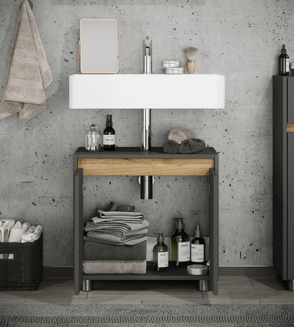 Waschbeckenunterschrank Cosila - Honigeiche/Anthrazit, Trend, Holzwerkstoff/Kunststoff (57/55/33cm) - MID.YOU